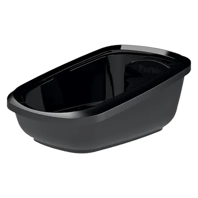 Schwarze PeeWee Katzentoilette mit erhöhtem Rand und abgerundeten Ecken, geeignet für hygienische Katzenstreuentsorgung.