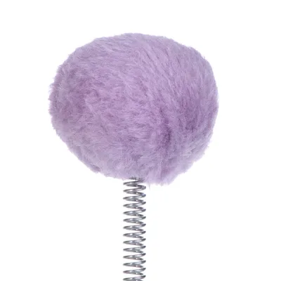Boule en tissu peluche violet montée sur un ressort métallique visible, sans marque apparente.