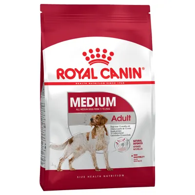 Royal Canin Medium Adult, kuivaruoka keskikokoisille 11–25 kg koirille, alkaen 12 kuukautta. Tukee luonnollista vastustuskykyä ja hyvää sulavuutta.