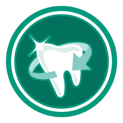 Ikona bieleho zuba s okolo obtočenou šípkou na zelenom kruhovom pozadí. Žiadny text nie je prítomný.