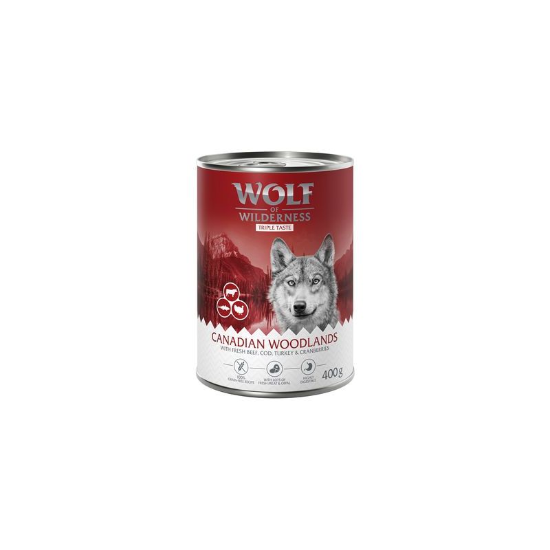Wolf of Wilderness "Triple Taste" 6 x 400 g umido per cane