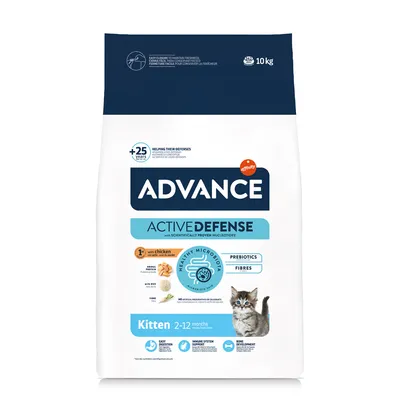 Advance Active Defense cibo per gattini, 10kg, per cuccioli 2-12 mesi. Con pollo, prebiotici e fibre. Supporta digestione, sistema immunitario e sviluppo delle ossa.