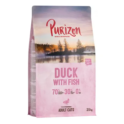 Purizon Duck with Fish aikuisille kissoille, 2,5 kg. 70 % lihaa ja kalaa, 30 % vihanneksia ja yrttejä, 0 % viljaa.