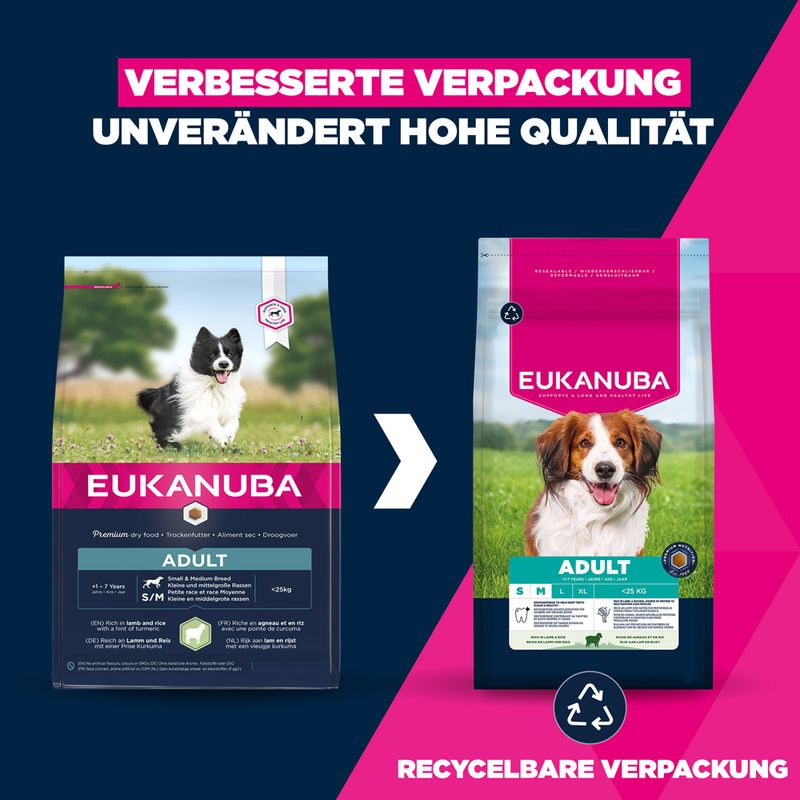 Eukanuba Premium Nutrition Adult Small & Medium Breed Lamm & Reis