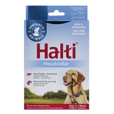 Halti Headcollar mărimea 3 negru. Previne tragerea, control delicat al câinelui. Nou și îmbunătățit. Recomandat de Dr. Roger Mugford.