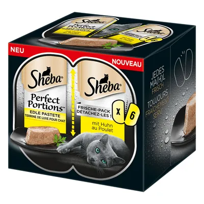 Sheba Perfect Portions fine pâté with chicken, Fresh Pack x6. Each meal freshly served.