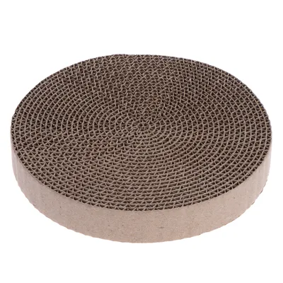 Round scratching surface made of corrugated cardboard, suitable for cat scratching toys or spare parts.