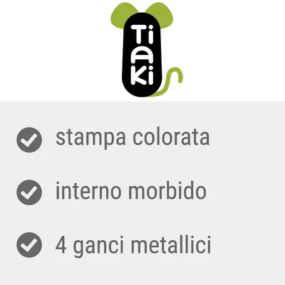 Tiaki, stampa colorata, interno morbido, 4 ganci metallici
