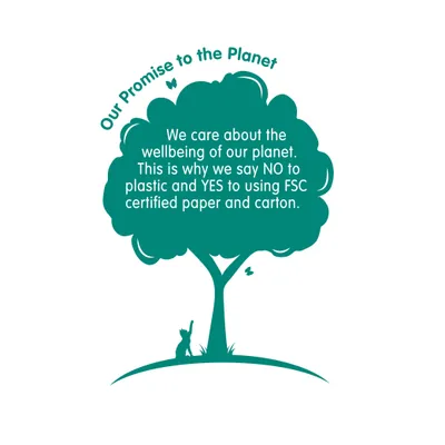 Promise for the planet: no plastic, instead FSC-certified paper and cardboard to promote the well-being of our planet.
