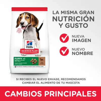 Hill's Science Plan Puppy <1 Medium 11–25 kg cordero y arroz. Nueva imagen, nuevo nombre. Cambios principales en el envase, no es necesario cambiar el alimento de tu mascota.