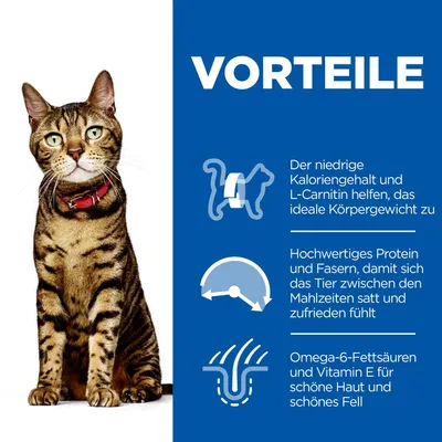 Vorteile: Niedriger Kaloriengehalt und L-Carnitin für ideales Körpergewicht. Hochwertiges Protein und Fasern für Sättigung. Omega-6-Fettsäuren und Vitamin E für Haut und Fell.