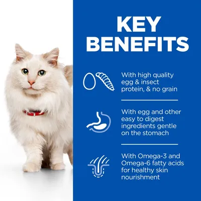 Key benefits: high quality egg and insect protein with no grain, easy to digest ingredients gentle on the stomach, Omega-3 and Omega-6 fatty acids for healthy skin nourishment.