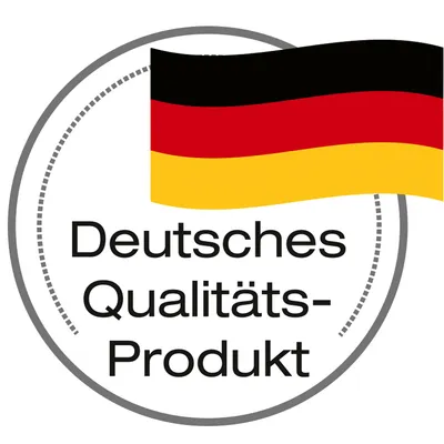 Deutsches Qualitäts-Produkt (текст на немски език) с изображение на германското знаме. Надписът показва, че продуктът е с немско качество.