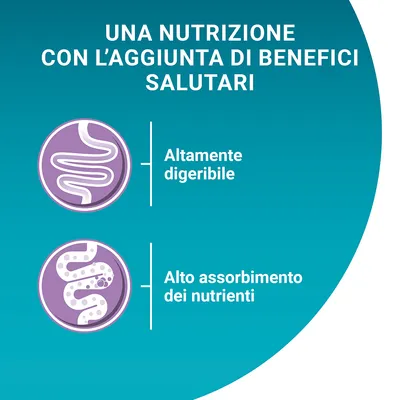 Una nutrizione con l’aggiunta di benefici salutari: altamente digeribile, alto assorbimento dei nutrienti.