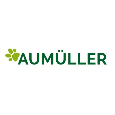 Aumüller. Značka chovatelských potřeb se zeleným logem tlapky.