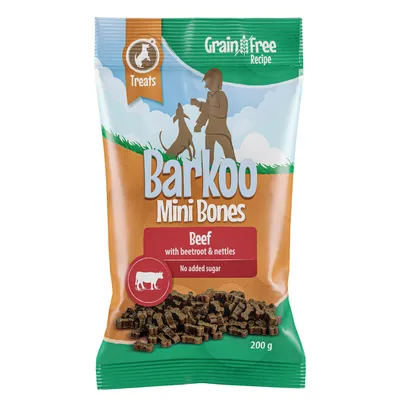 Barkoo Mini Bones, bezobilná receptura, hovězí s červenou řepou a kopřivami, bez přidaného cukru, 200g.