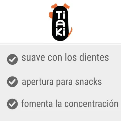 Tiaki. Suave con los dientes, apertura para snacks, fomenta la concentración.