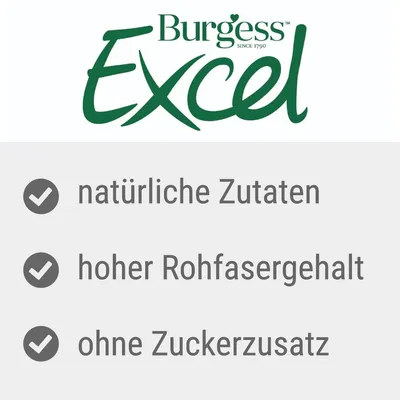 Burgess Excel: natürliche Zutaten, hoher Rohfasergehalt, ohne Zuckerzusatz