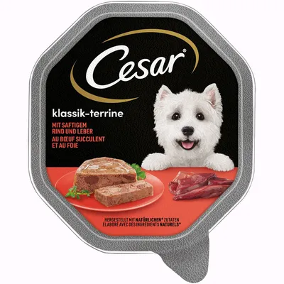 Cesar klassik-terrine mit saftigem Rind und Leber. Hergestellt mit natürlichen Zutaten.