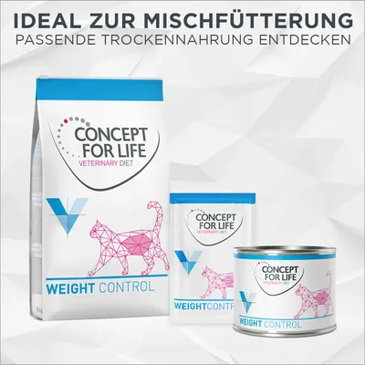 Concept for Life Veterinary Diet Weight Control. Ideal zur Mischfütterung, passende Trocken- und Nassnahrung für Katzen entdecken.