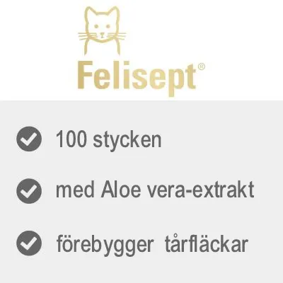 Felispet. 100 stycken, med Aloe vera-extrakt, förebygger tårfläckar.