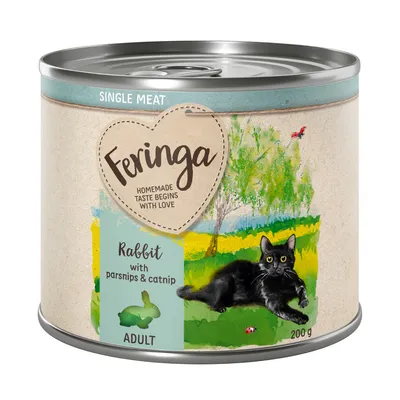 Feringa Single Meat Adult Katzenfutter, Sorte Kaninchen mit Pastinaken und Katzenminze, 200g Dose. Homemade taste begins with love.