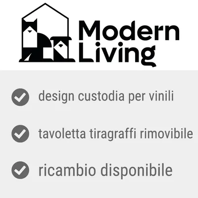 Modern Living. design custodia per vinili, tavoletta tiragraffi rimovibile, ricambio disponibile.