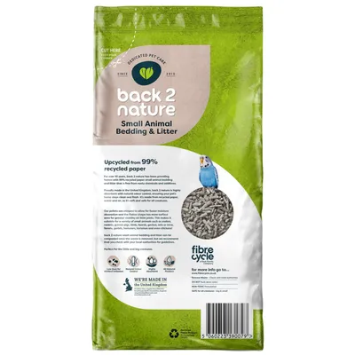 Back 2 Nature Small Animal Bedding & Litter, upcycled from 99% recycled paper, suitable for small animals, birds and reptiles. Made in the United Kingdom. FibreCycle brand.