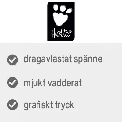Hurtta. Dragavlastat spänne, mjukt vadderat, grafiskt tryck.