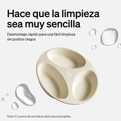 Comedero con tres compartimentos. Nota: desmontaje rápido para una limpieza sencilla sin rincones inaccesibles, apto para lavavajillas. Comedero con tres compartimentos. Nota: desmontaje rápido para una limpieza sencilla sin rincones inaccesibles, apto para lavavajillas.