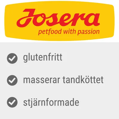 Josera petfood with passion. Glutenfritt, masserar tandköttet, stjärnformade.