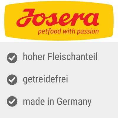 Josera petfood with passion. Hoher Fleischanteil, getreidefrei, made in Germany.