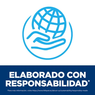 ELABORADO CON RESPONSABILIDAD* Para más información, visita https://www.hillspet.es/about-us/sustainability/responsibly-made