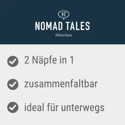 Nomad Tales München. 2 Näpfe in 1, zusammenfaltbar, ideal für unterwegs.