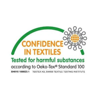 Testo in inglese: CONFIDENCE IN TEXTILES. Tested for harmful substances according to Oeko-Tex Standard 100. SH015 158823.1 TESTEX AG, SWISS TEXTILE TESTING INSTITUTE.