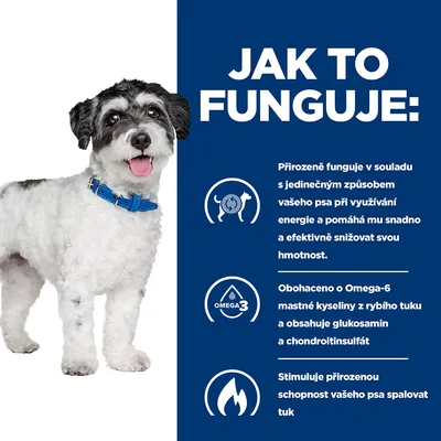 Jak to funguje: Prirodzene funguje v súlade s jedinečným spôsobom psa, obohatené o Omega-6 mastné kyseliny z rybieho tuku, obsahuje glukosamín a chondroitínsulfát, stimuluje spaľovanie tuku.