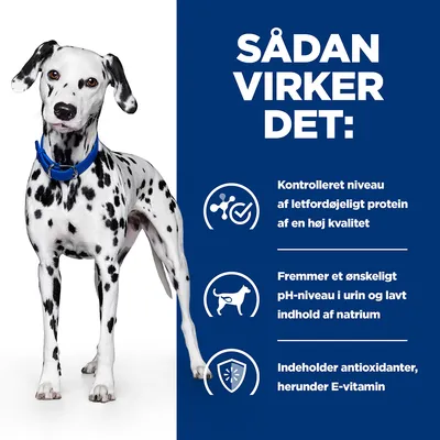 SÅDAN VIRKER DET: Kontrolleret niveau af letfordøjeligt protein af en høj kvalitet. Fremmer et ønskeligt pH-niveau i urin og lavt indhold af natrium. Indeholder antioxidanter, herunder E-vitamin.