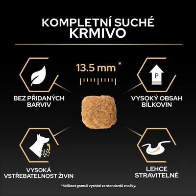 Kompletní granule, velikost krokety 13,5 mm, bez barviv, vysoký obsah bílkovin, vysoká vstřebatelnost živin, lehce stravitelné. Kompletní granule, velikost krokety 13,5 mm, bez barviv, vysoký obsah bílkovin, vysoká vstřebatelnost živin, lehce stravitelné.