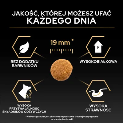 Wielkość krokietów 19 mm, bez barwników, wysoki poziom białka, wysoka przyswajalność składników odżywczych oraz wysoka strawność zgodnie z ilustracją. Wielkość krokietów 19 mm, bez barwników, wysoki poziom białka, wysoka przyswajalność składników odżywczych oraz wysoka strawność zgodnie z ilustracją.