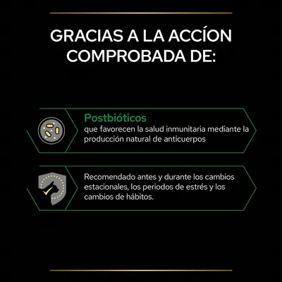 Gracias a la acción comprobada de: Postbióticos que favorecen la salud inmunitaria mediante la producción natural de anticuerpos. Recomendado antes y durante cambios estacionales, estrés y hábitos.