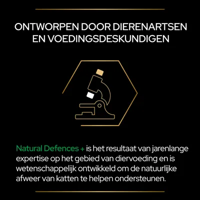 Ontworpen door dierenartsen en voedingsdeskundigen. Natural Defences+ is het resultaat van jarenlange expertise en ondersteunt de natuurlijke afweer van katten.