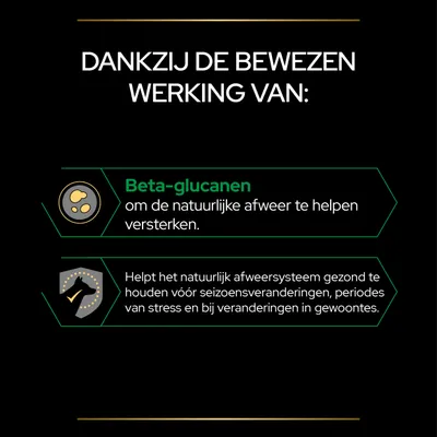 Dankzij de bewezen werking van: Beta-glucanen om de natuurlijke afweer te helpen versterken. Helpt het natuurlijk afweersysteem gezond te houden vóór seizoensveranderingen, stress en veranderingen.