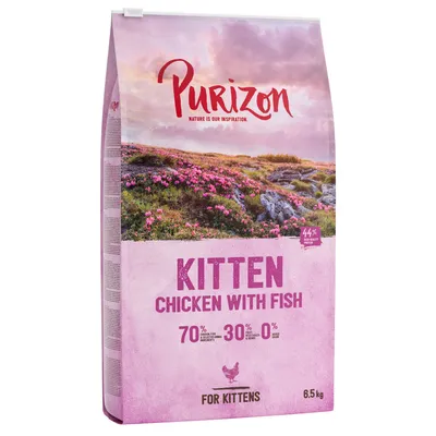 Purizon Kitten Chicken with Fish, 70% animal ingredients, 30% vegetables and fruit, 0% grain, 6.5 kg. Suitable for kittens.