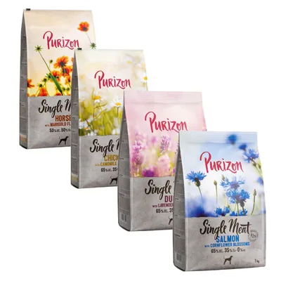 Purizon Single Meat 4 x 1 kg - Pack mixto - 4 variedades (pollo, pato, caballo, salmón)