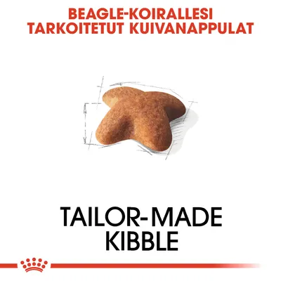 Beagle-koirallesi tarkoitetut kuivanappulat. Tailor-made kibble. Kuvassa yksittäinen nappula.