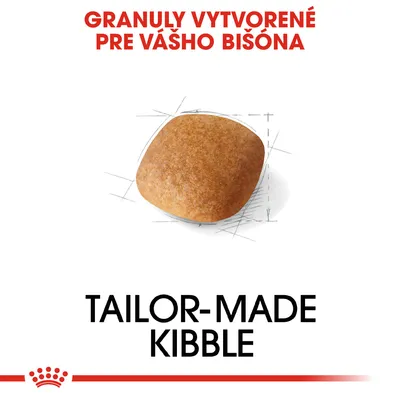 Granuly vytvorené pre vášho bišóna. TAILOR-MADE KIBBLE. Zobrazená jedna granula špeciálneho tvaru.