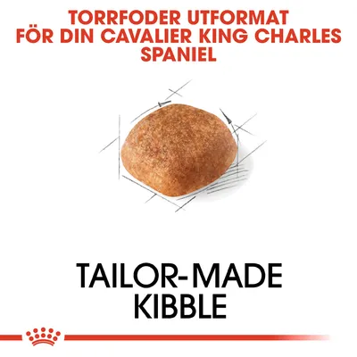 Torrfoder utformat för din Cavalier King Charles Spaniel. Tailor-made kibble. Bild på ett foderkorn.