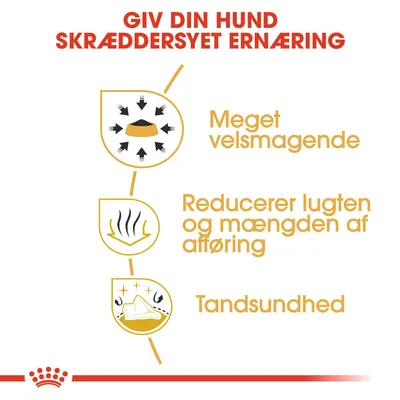 GIV DIN HUND SKRÆDDERSYET ERNÆRING. Meget velsmagende. Reducerer lugten og mængden af afføring. Tandsundhed.