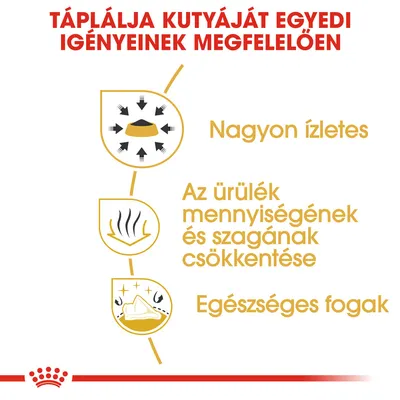 Táplálja kutyáját egyedi igényeinek megfelelően. Nagyon ízletes. Az ürülék mennyiségének és szagának csökkentése. Egészséges fogak.