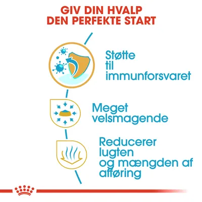Giv din hvalp den perfekte start. Støtte til immunforsvaret. Meget velsmagende. Reducerer lugten og mængden af afføring.